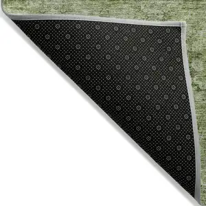 Photo of 8' Runner Olive Green Floral Medallion Washable Non Skid Indoor Outdoor Runner Rug