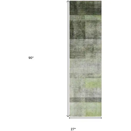 8' Runner Olive Green Ombre Washable Non Skid Indoor Outdoor Runner Rug Photo 3