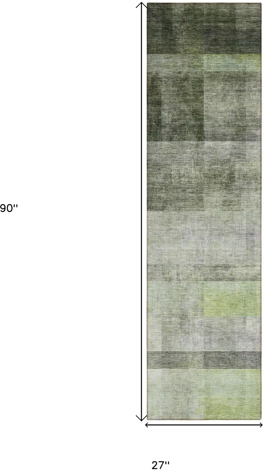 8' Runner Olive Green Ombre Washable Non Skid Indoor Outdoor Runner Rug Photo 3