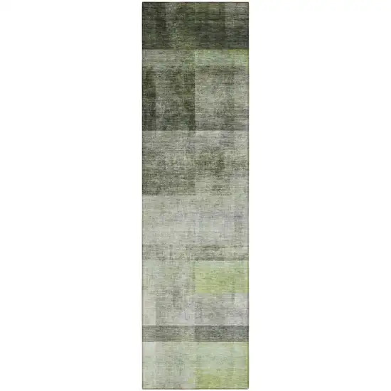 8' Runner Olive Green Ombre Washable Non Skid Indoor Outdoor Runner Rug Photo 2
