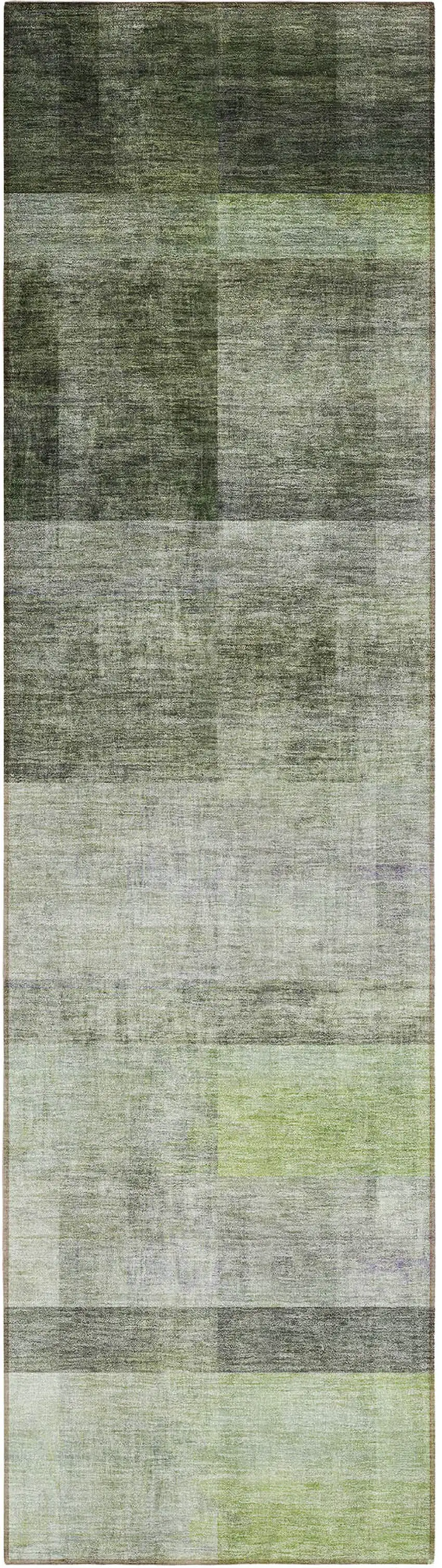 8' Runner Olive Green Ombre Washable Non Skid Indoor Outdoor Runner Rug Photo 2