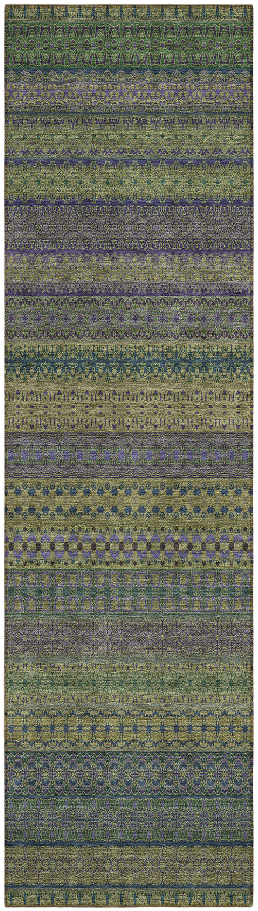 Olive Green Striped Washable Indoor Outdoor Runner Rug Photo 2