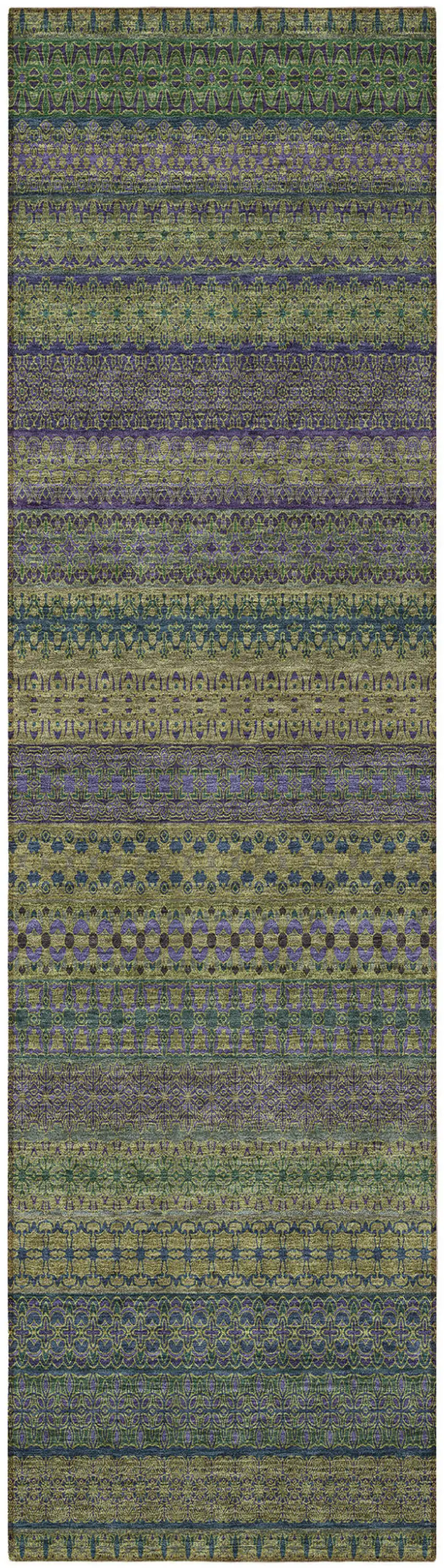Olive Green Striped Washable Indoor Outdoor Runner Rug Photo 4