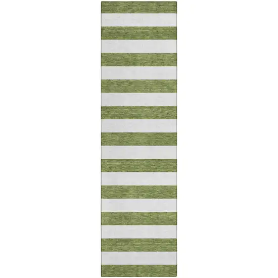 8' Runner Olive Green Striped Washable Non Skid Indoor Outdoor Runner Rug Photo 2