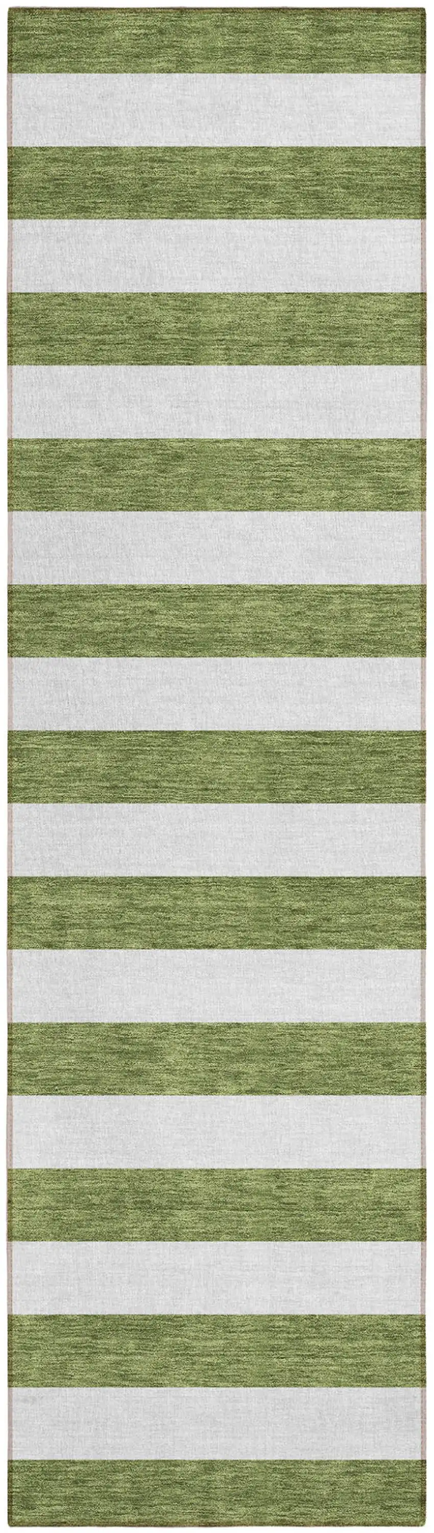 8' Runner Olive Green Striped Washable Non Skid Indoor Outdoor Runner Rug Photo 2