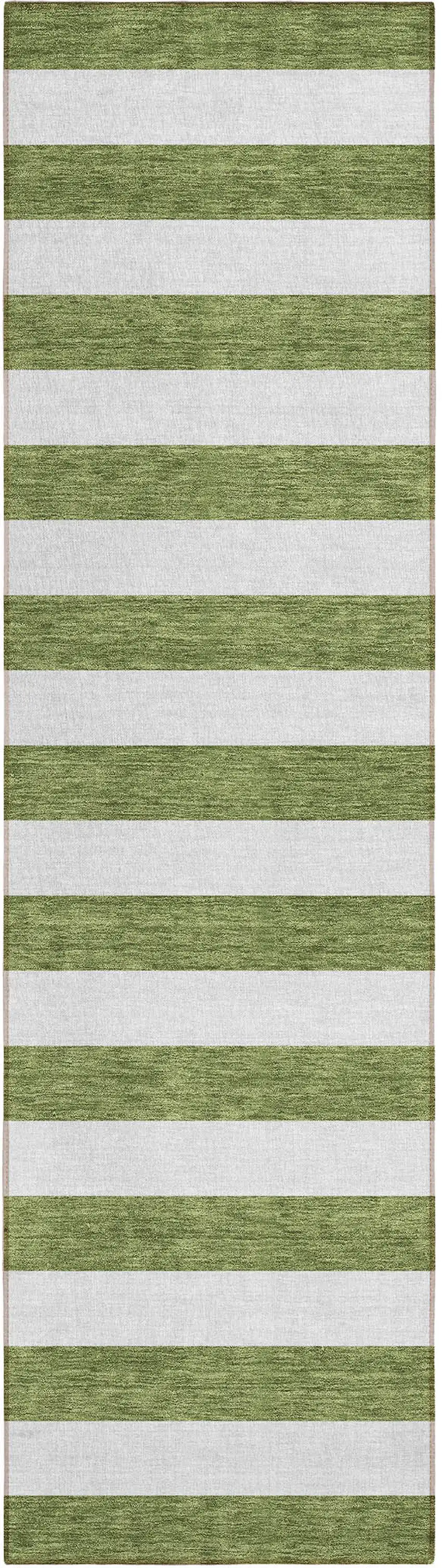 8' Runner Olive Green Striped Washable Non Skid Indoor Outdoor Runner Rug Photo 2