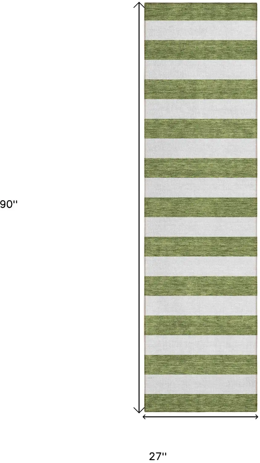 8' Runner Olive Green Striped Washable Non Skid Indoor Outdoor Runner Rug Photo 3