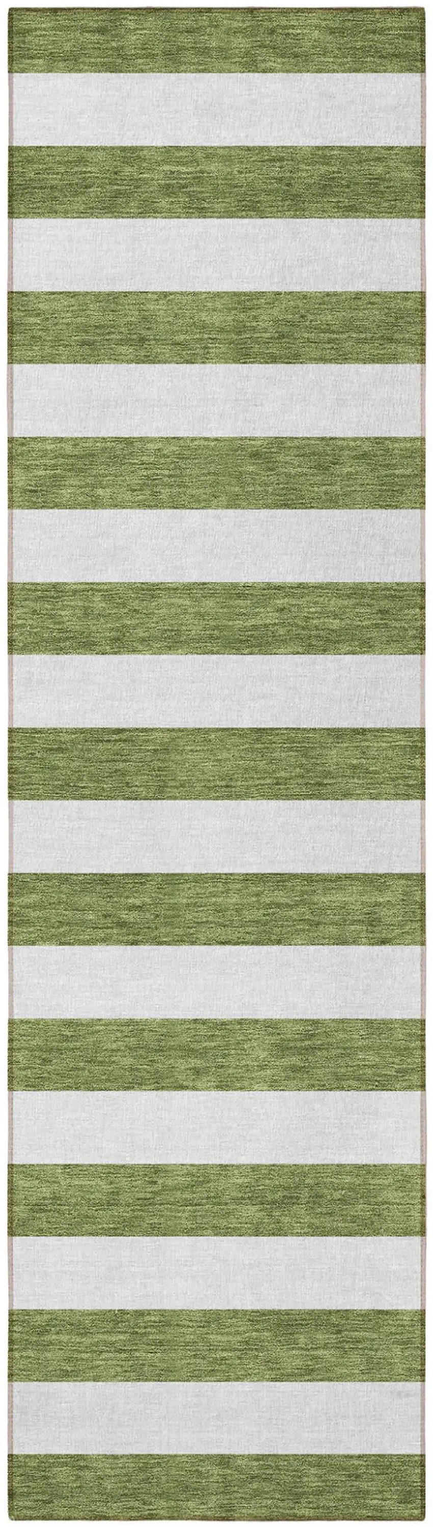 Olive Green Striped Washable Non Skid Indoor Outdoor Runner Rug Photo 4