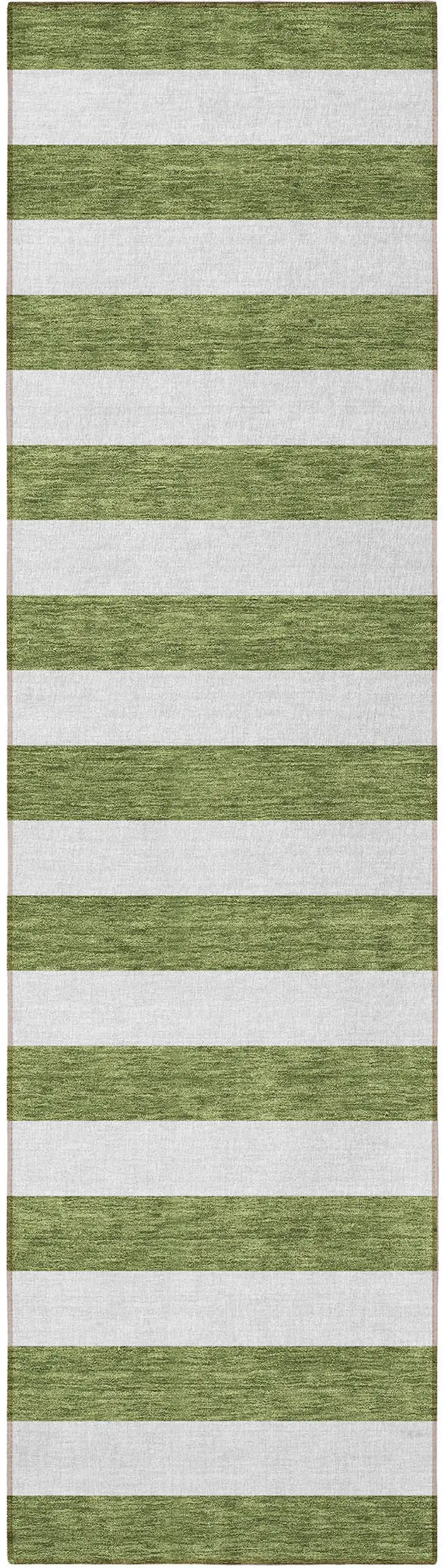 8' Runner Olive Green Striped Washable Non Skid Indoor Outdoor Runner Rug Photo 5