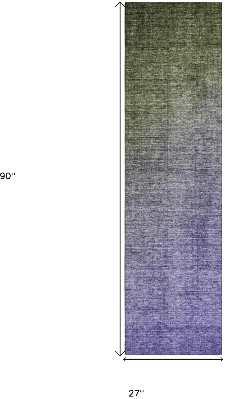 8' Runner Olive Green and Purple Ombre Washable Non Skid Indoor Outdoor Runner Rug Photo 3