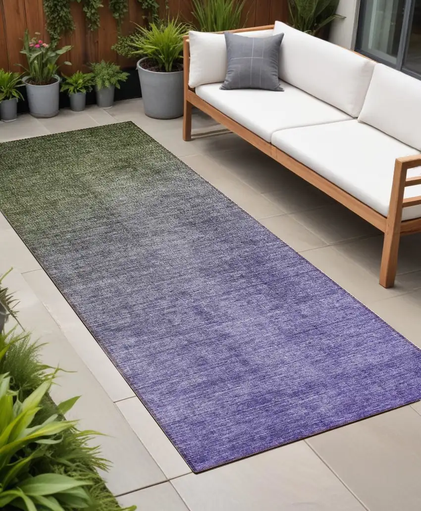 Olive Green and Purple Ombre Washable Non Skid Indoor Outdoor Runner Rug Photo 1