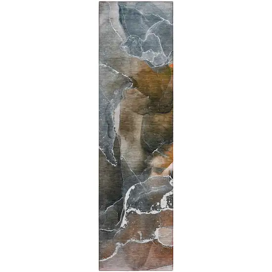 Orange Abstract Washable Non Skid Indoor Outdoor Runner Rug Photo 2