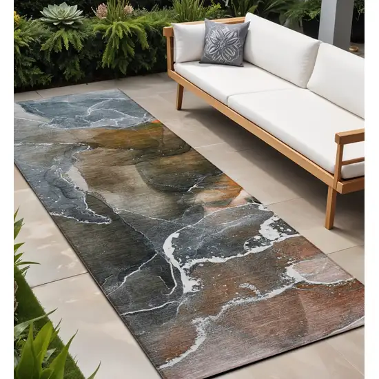 Orange Abstract Washable Non Skid Indoor Outdoor Runner Rug Photo 1
