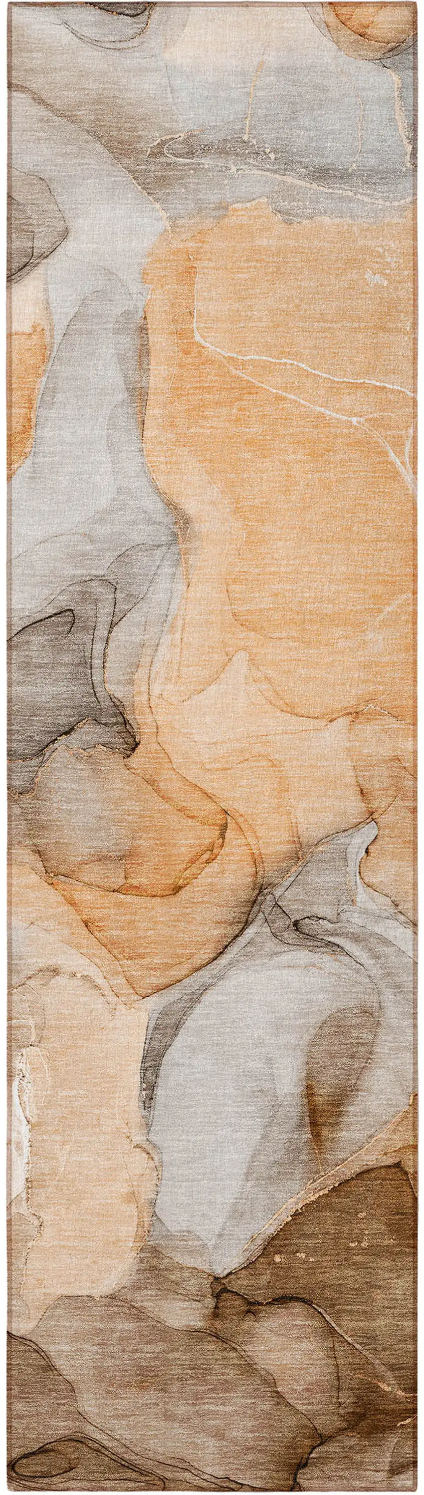 8' Runner Orange Abstract Washable Non Skid Indoor Outdoor Runner Rug Photo 5