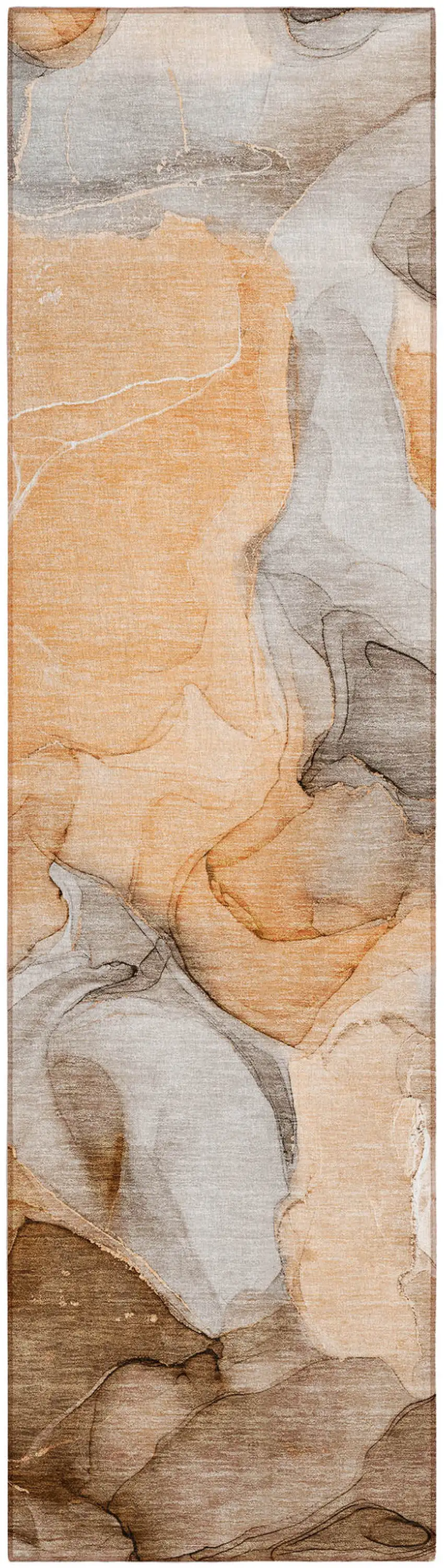 8' Runner Orange Abstract Washable Non Skid Indoor Outdoor Runner Rug Photo 2