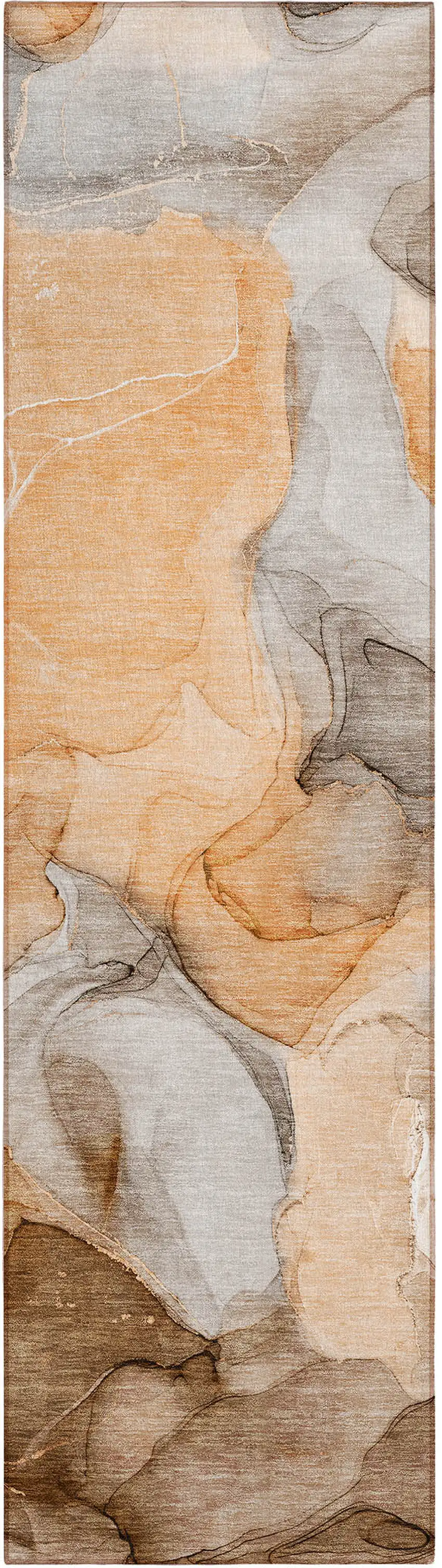 8' Runner Orange Abstract Washable Non Skid Indoor Outdoor Runner Rug Photo 2