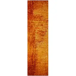 Photo of 8' Runner Orange Abstract Washable Non Skid Indoor Outdoor Runner Rug