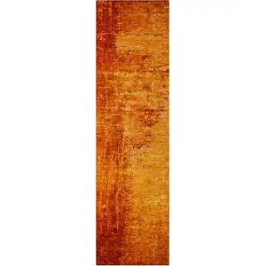 Photo of 8' Runner Orange Abstract Washable Non Skid Indoor Outdoor Runner Rug