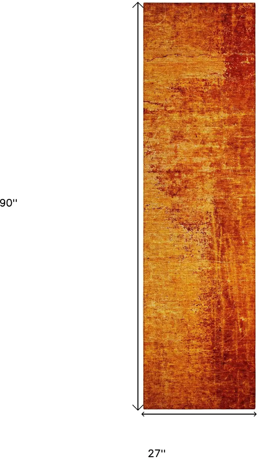 Orange Abstract Washable Non Skid Indoor Outdoor Runner Rug Photo 3