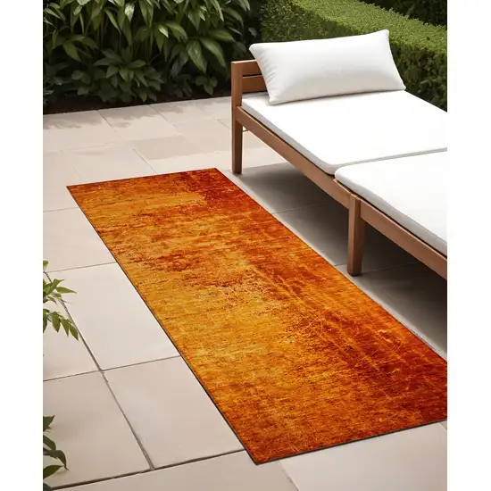 Orange Abstract Washable Non Skid Indoor Outdoor Runner Rug Photo 1