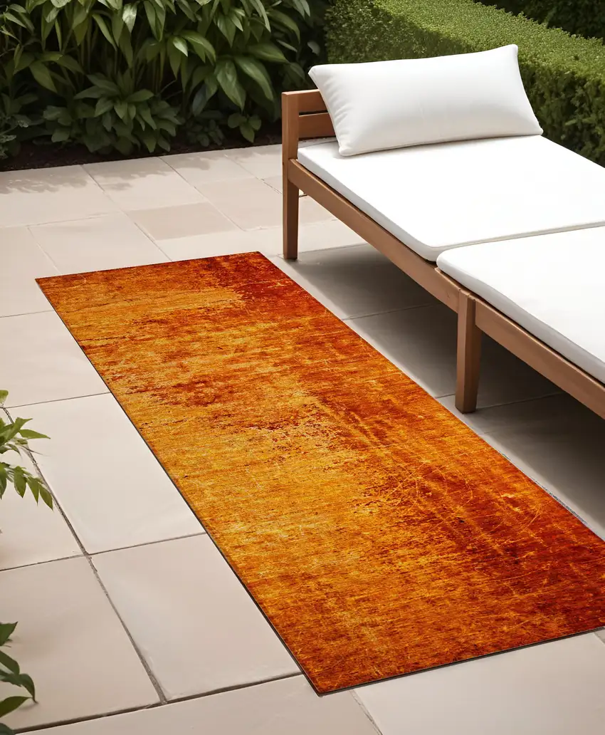 Orange Abstract Washable Non Skid Indoor Outdoor Runner Rug Photo 1