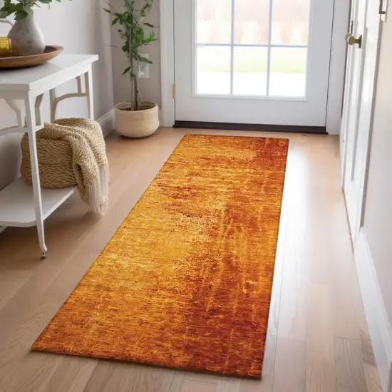 Orange Abstract Washable Non Skid Indoor Outdoor Runner Rug Photo 9