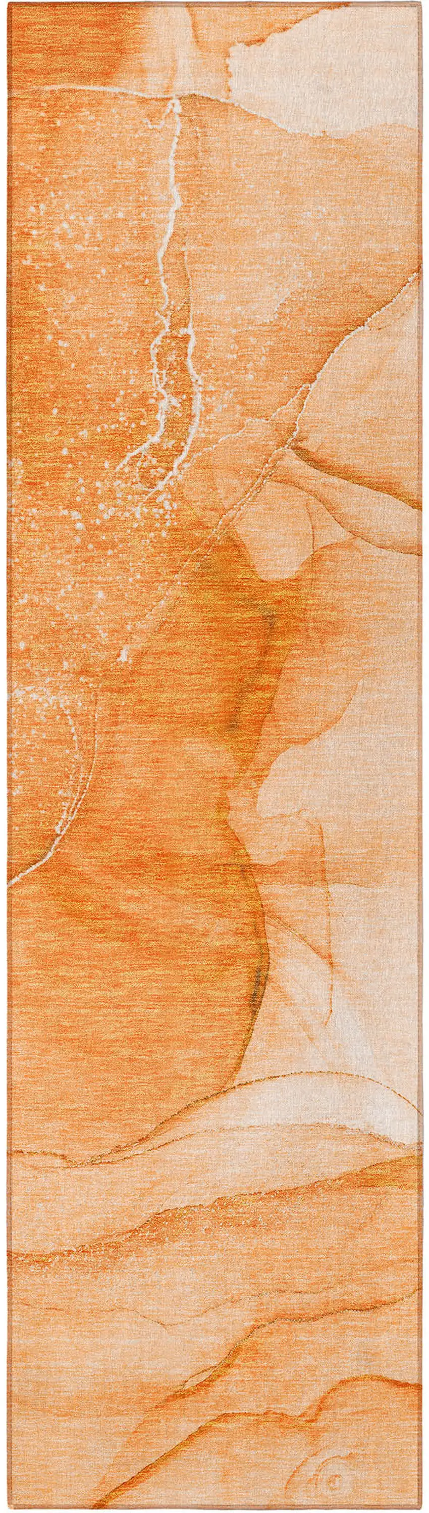 8' Runner Orange Abstract Washable Non Skid Indoor Outdoor Runner Rug Photo 4
