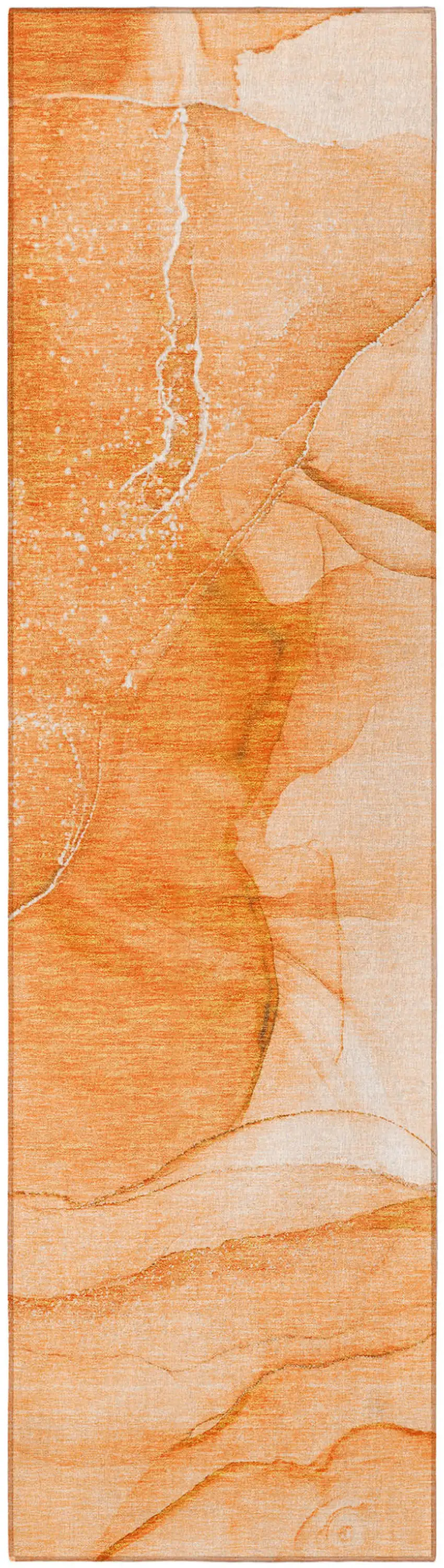 8' Runner Orange Abstract Washable Non Skid Indoor Outdoor Runner Rug Photo 5