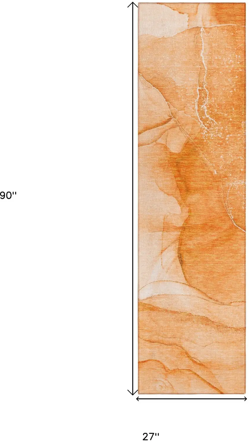 8' Orange Abstract Washable Non Skid Indoor Outdoor Runner Rug Photo 3