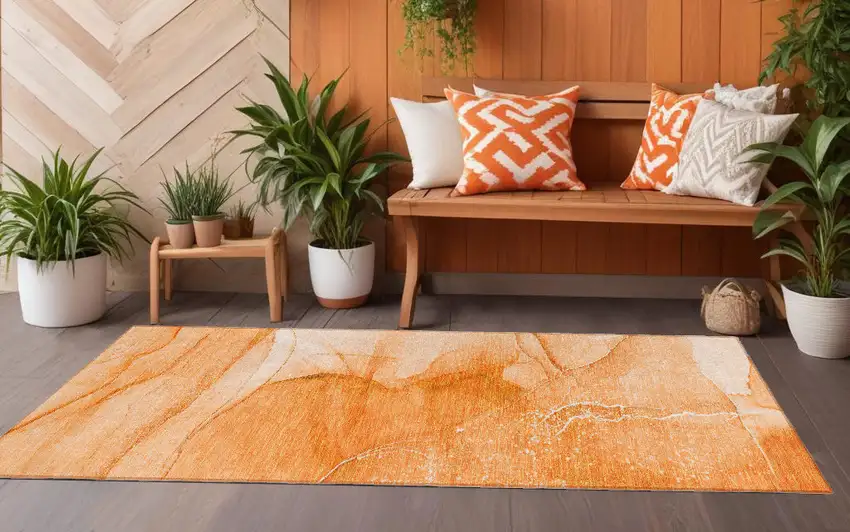 Orange Abstract Washable Non Skid Indoor Outdoor Runner Rug Photo 1