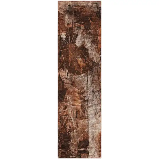 Orange Floral Washable Non Skid Indoor Outdoor Runner Rug Photo 4