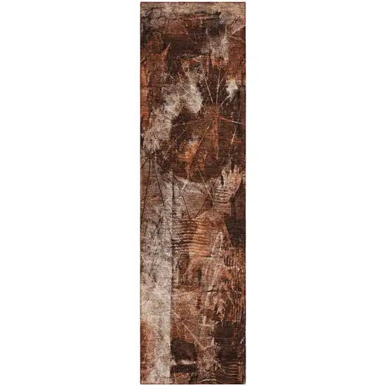 Orange Floral Washable Non Skid Indoor Outdoor Runner Rug Photo 2