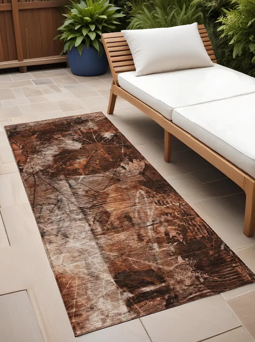 Orange Floral Washable Non Skid Indoor Outdoor Runner Rug Photo 1
