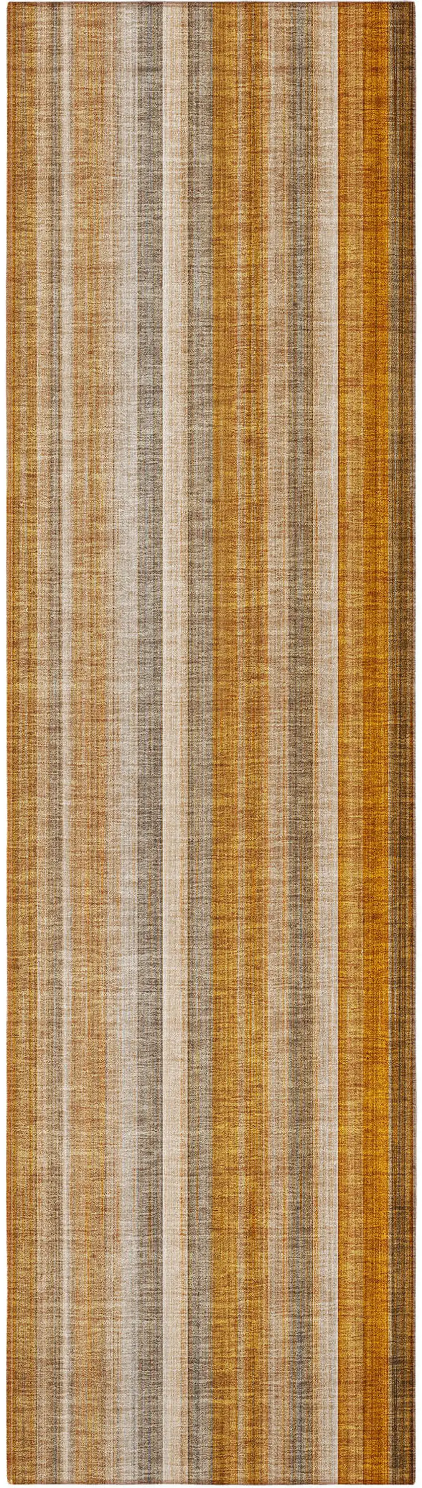 8' Runner Orange Ivory and Gray Striped Washable Non Skid Indoor Outdoor Runner Rug Photo 2