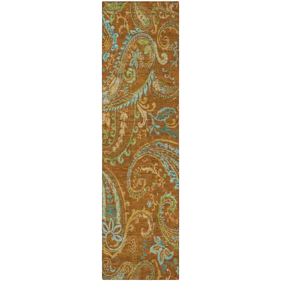 Orange Paisley Washable Non Skid Indoor Outdoor Runner Rug Photo 5
