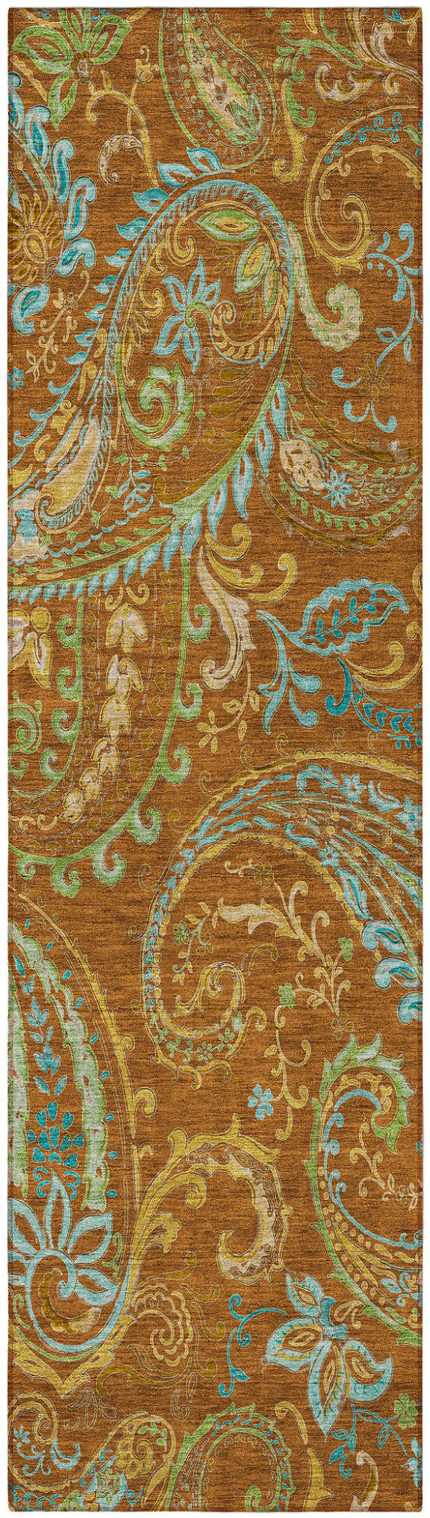 Orange Paisley Washable Non Skid Indoor Outdoor Runner Rug Photo 5