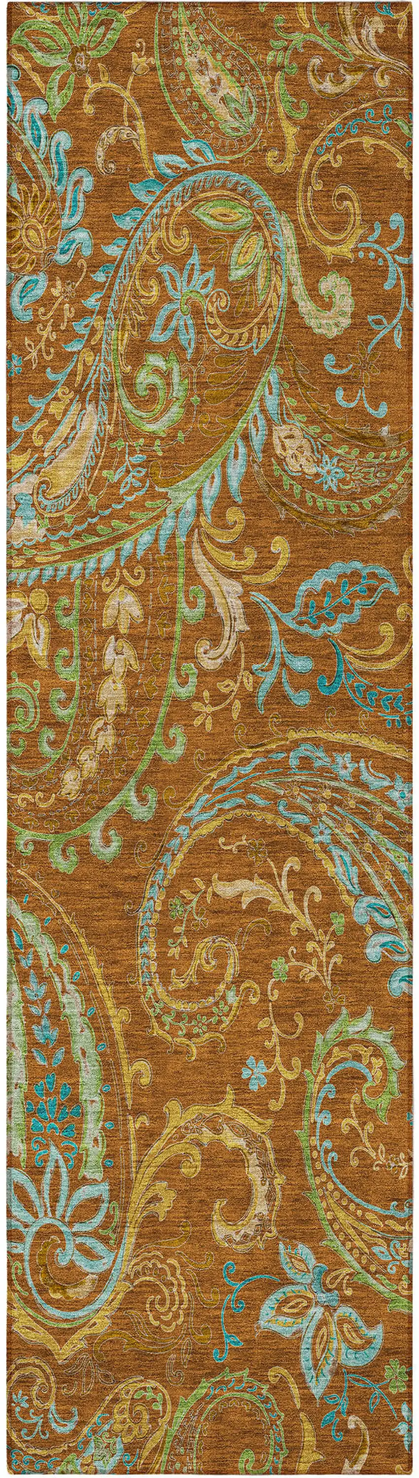 Orange Paisley Washable Non Skid Indoor Outdoor Runner Rug Photo 5
