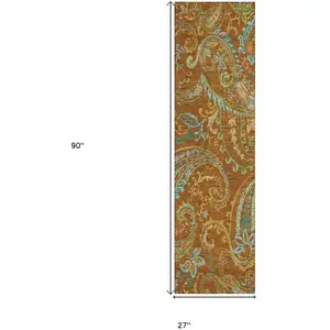 Photo of 8' Runner Orange Paisley Washable Non Skid Indoor Outdoor Runner Rug