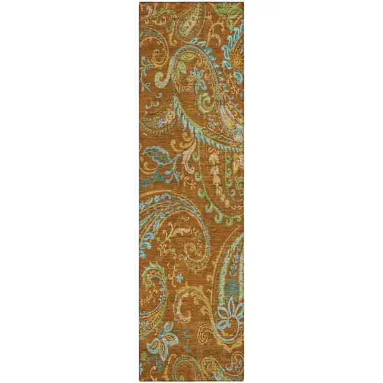 Orange Paisley Washable Non Skid Indoor Outdoor Runner Rug Photo 2