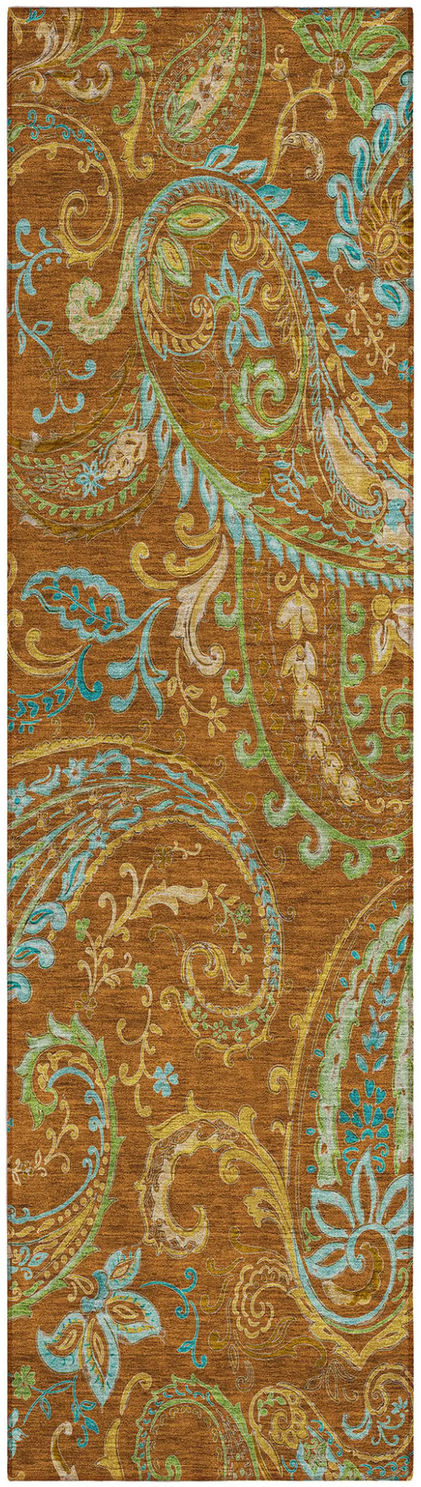 Orange Paisley Washable Non Skid Indoor Outdoor Runner Rug Photo 2
