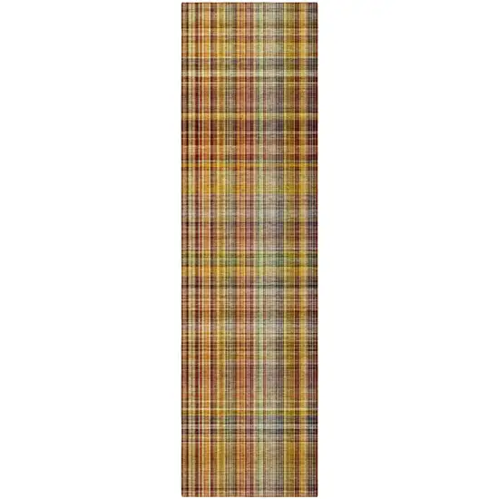 Orange Plaid Washable Non Skid Indoor Outdoor Runner Rug Photo 5