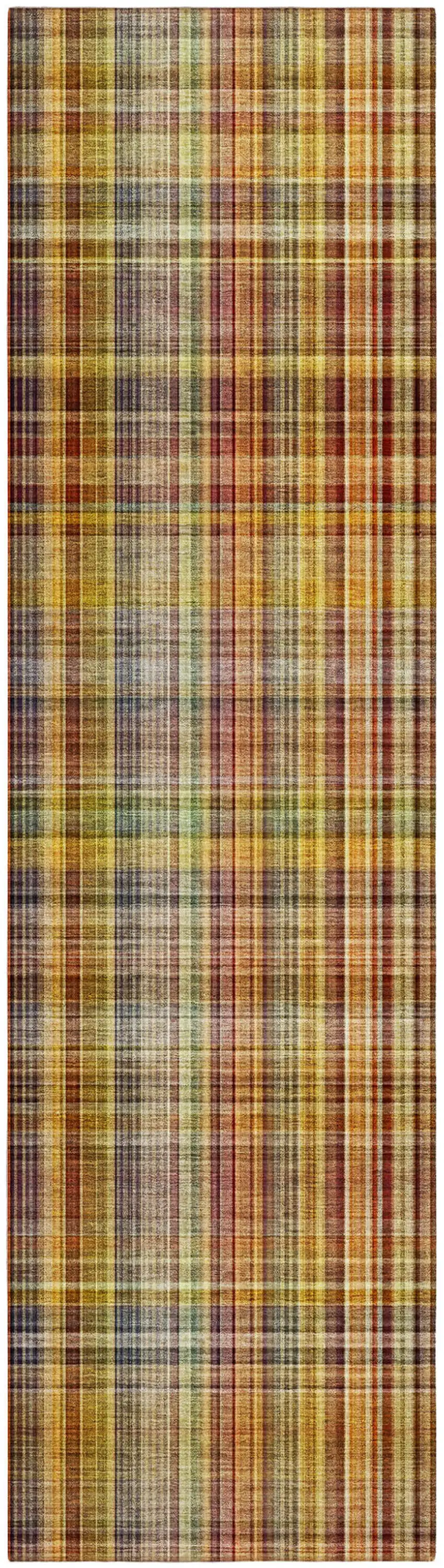 Orange Plaid Washable Non Skid Indoor Outdoor Runner Rug Photo 2