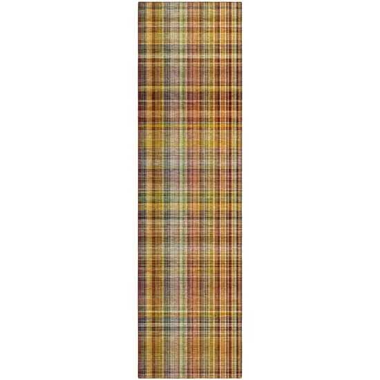 Orange Plaid Washable Non Skid Indoor Outdoor Runner Rug Photo 2