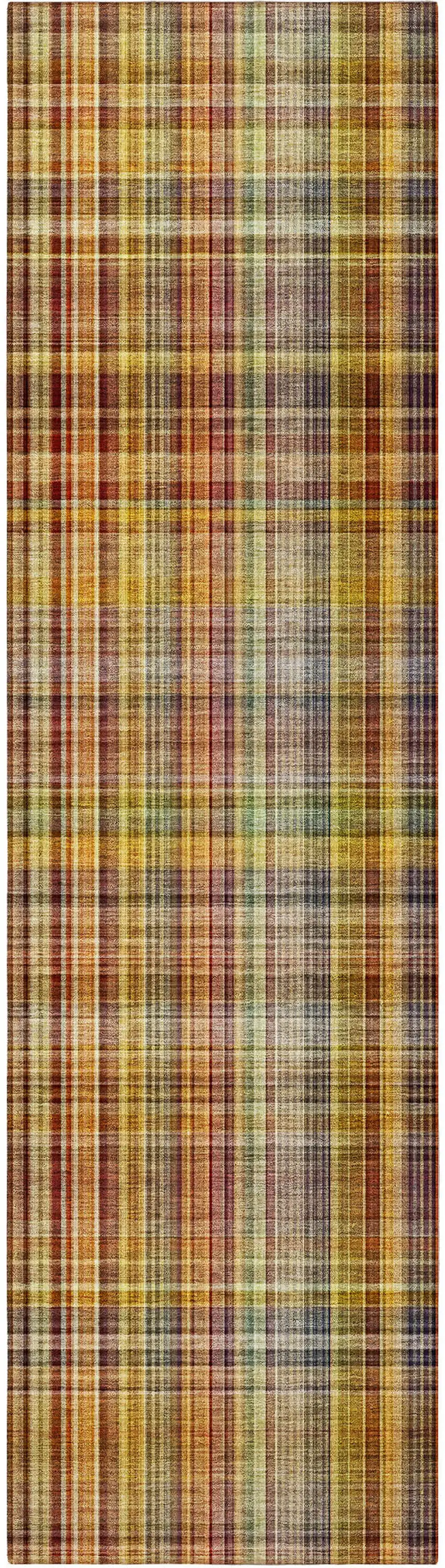 8' Runner Orange Plaid Washable Non Skid Indoor Outdoor Runner Rug Photo 4