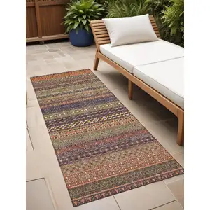 Photo of 8' Runner Orange Striped Washable Non Skid Indoor Outdoor Runner Rug