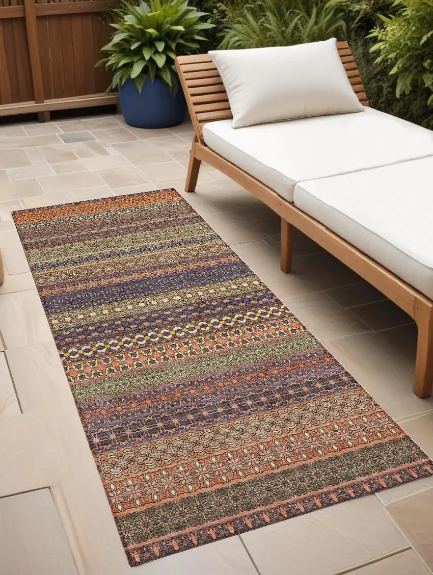 8' Runner Orange Striped Washable Non Skid Indoor Outdoor Runner Rug Photo 1
