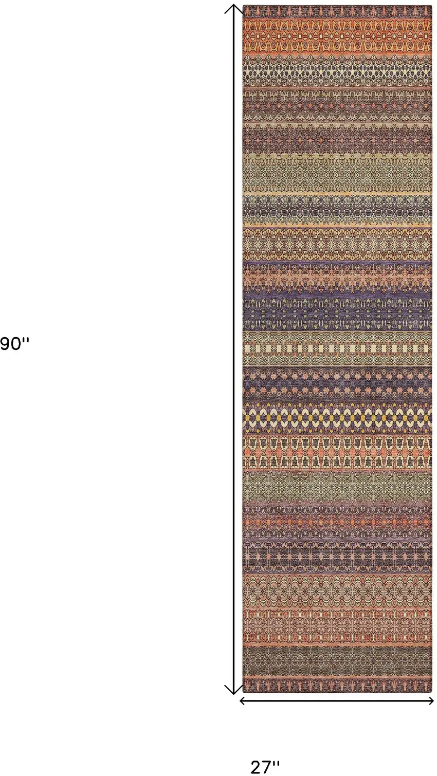 8' Runner Orange Striped Washable Non Skid Indoor Outdoor Runner Rug Photo 3