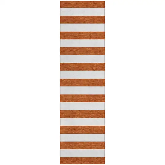 8' Runner Orange Striped Washable Non Skid Indoor Outdoor Runner Rug Photo 2