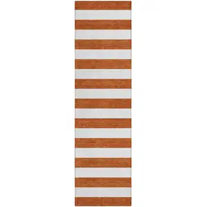 Photo of 8' Runner Orange Striped Washable Non Skid Indoor Outdoor Runner Rug