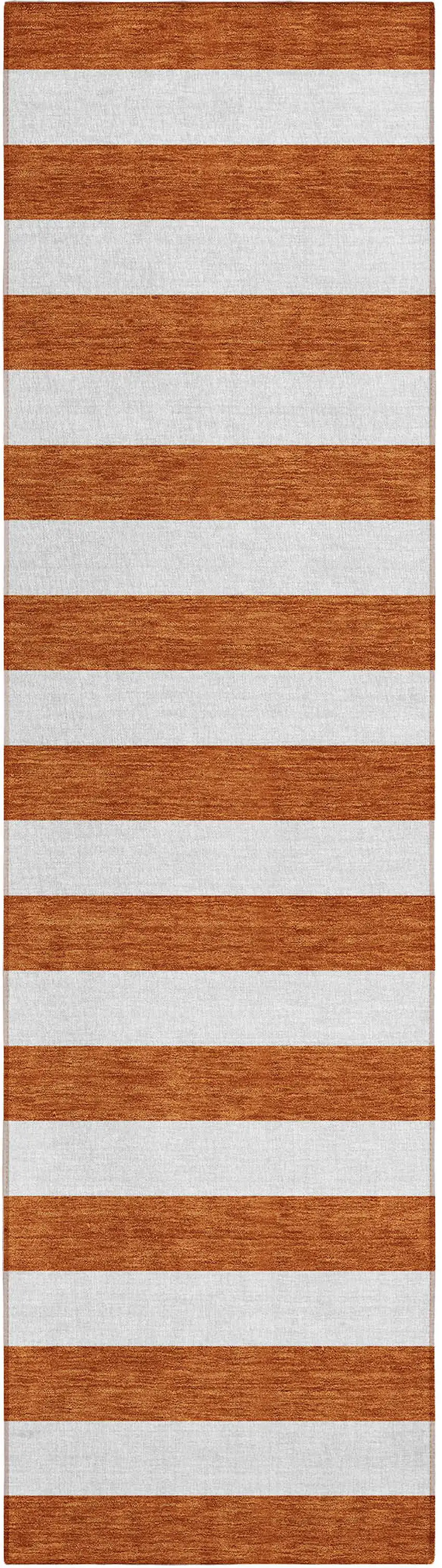 8' Runner Orange Striped Washable Non Skid Indoor Outdoor Runner Rug Photo 2